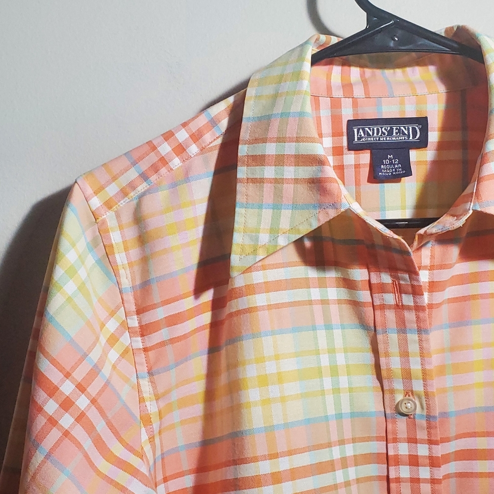 LAND'S END Long-Sleeve, Button Down Shirt Plaid Pattern Woman M (10-12) EUC - Picture 5 of 11